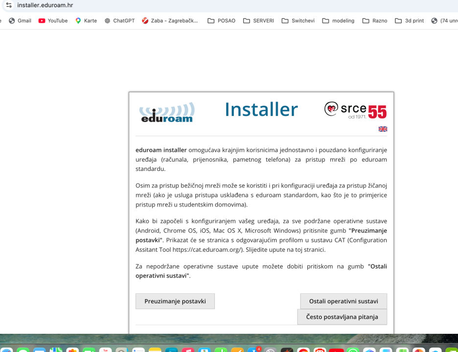 eduroam installer – Preuzimanje postavki na macOS-u